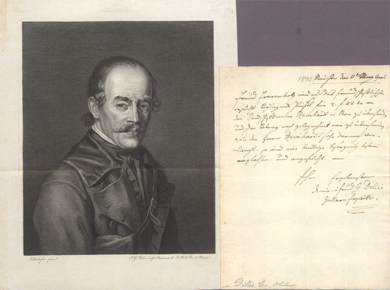 Lot 2500, Auction  128, Dillis, Johann Georg von, Brief an Frauenholz wegen des Malers Reinhardt in Rom. 1803