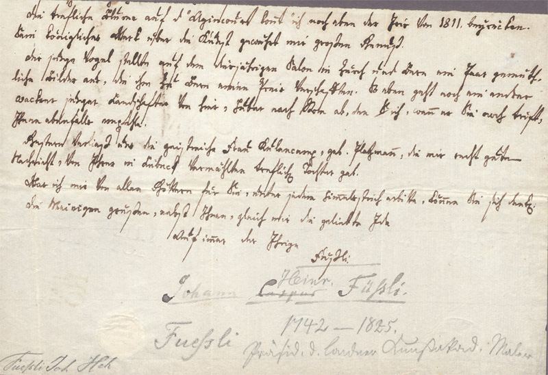 Lot 2503, Auction  128, Füssli, Johann Heinrich, Brief-Fragment an Friderike Brun. Wohl um 1790