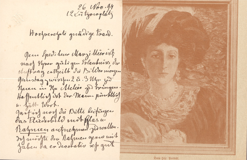 Lot 2506, Auction  128, Hitz, Dora, Briefkarte mit Umschlag an Alma Lessing. 1994.
